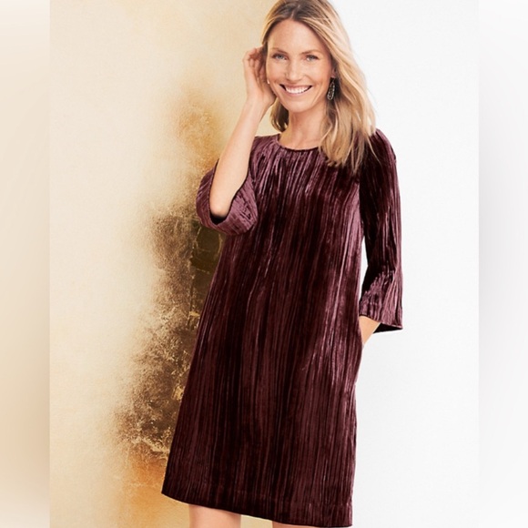 Garnet Hill Crushed Velvet Velour Maroon Shift Mini Dress Size 2 - Picture 1 of 6